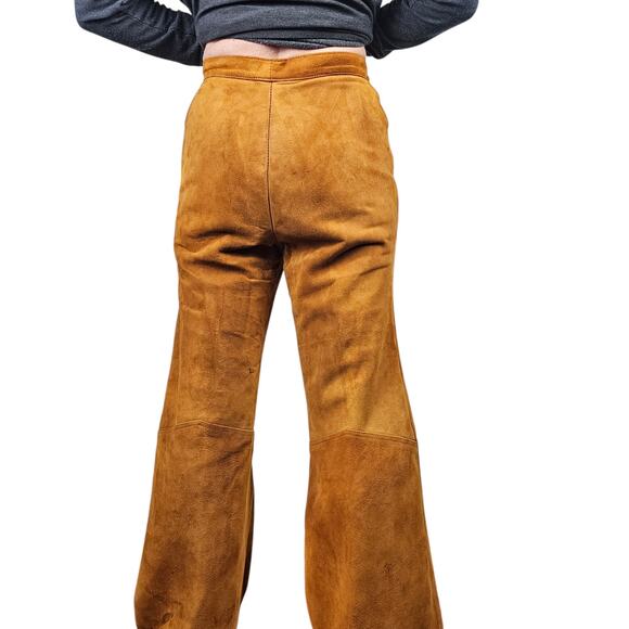 Pants Vintage golden brown suede leather wide legged lined slacks size 4 - Picture 6 of 10